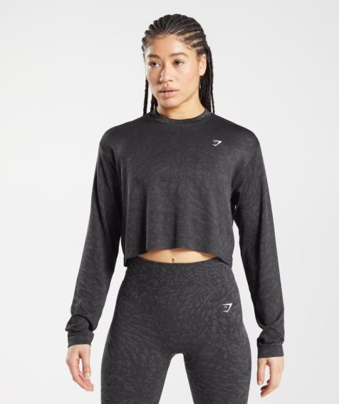 Women's Gymshark Adapt Animal Seamless Long Sleeve Top T-Shirts Black | CA 765381